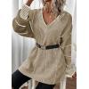 imageDokotoo Womens Oversized Striped Tunic Sweaters Casual V Neck Long Sleeve Color Block Knit Pullover Jumper TopsApricot