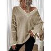 imageDokotoo Womens Oversized Striped Tunic Sweaters Casual V Neck Long Sleeve Color Block Knit Pullover Jumper TopsApricot