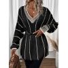 imageDokotoo Womens Oversized Striped Tunic Sweaters Casual V Neck Long Sleeve Color Block Knit Pullover Jumper TopsBlack