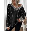 imageDokotoo Womens Oversized Striped Tunic Sweaters Casual V Neck Long Sleeve Color Block Knit Pullover Jumper TopsBlack