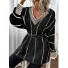 imageDokotoo Womens Oversized Striped Tunic Sweaters Casual V Neck Long Sleeve Color Block Knit Pullover Jumper TopsBlack