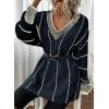 imageDokotoo Womens Oversized Striped Tunic Sweaters Casual V Neck Long Sleeve Color Block Knit Pullover Jumper TopsBlue