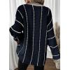 imageDokotoo Womens Oversized Striped Tunic Sweaters Casual V Neck Long Sleeve Color Block Knit Pullover Jumper TopsBlue