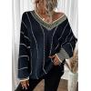 imageDokotoo Womens Oversized Striped Tunic Sweaters Casual V Neck Long Sleeve Color Block Knit Pullover Jumper TopsBlue
