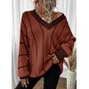 imageDokotoo Womens Oversized Striped Tunic Sweaters Casual V Neck Long Sleeve Color Block Knit Pullover Jumper TopsBrown 2