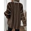 imageDokotoo Womens Oversized Striped Tunic Sweaters Casual V Neck Long Sleeve Color Block Knit Pullover Jumper TopsBrown