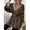 imageDokotoo Womens Oversized Striped Tunic Sweaters Casual V Neck Long Sleeve Color Block Knit Pullover Jumper TopsBrown