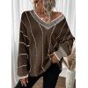 imageDokotoo Womens Oversized Striped Tunic Sweaters Casual V Neck Long Sleeve Color Block Knit Pullover Jumper TopsBrown