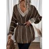 imageDokotoo Womens Oversized Striped Tunic Sweaters Casual V Neck Long Sleeve Color Block Knit Pullover Jumper TopsBrown