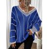 imageDokotoo Womens Oversized Striped Tunic Sweaters Casual V Neck Long Sleeve Color Block Knit Pullover Jumper TopsDark Blue