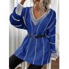 imageDokotoo Womens Oversized Striped Tunic Sweaters Casual V Neck Long Sleeve Color Block Knit Pullover Jumper TopsDark Blue