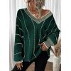 imageDokotoo Womens Oversized Striped Tunic Sweaters Casual V Neck Long Sleeve Color Block Knit Pullover Jumper TopsGreen