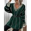 imageDokotoo Womens Oversized Striped Tunic Sweaters Casual V Neck Long Sleeve Color Block Knit Pullover Jumper TopsGreen