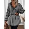 imageDokotoo Womens Oversized Striped Tunic Sweaters Casual V Neck Long Sleeve Color Block Knit Pullover Jumper TopsGrey