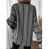imageDokotoo Womens Oversized Striped Tunic Sweaters Casual V Neck Long Sleeve Color Block Knit Pullover Jumper TopsGrey