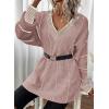 imageDokotoo Womens Oversized Striped Tunic Sweaters Casual V Neck Long Sleeve Color Block Knit Pullover Jumper TopsPink 1