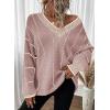 imageDokotoo Womens Oversized Striped Tunic Sweaters Casual V Neck Long Sleeve Color Block Knit Pullover Jumper TopsPink 1