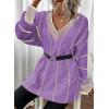 imageDokotoo Womens Oversized Striped Tunic Sweaters Casual V Neck Long Sleeve Color Block Knit Pullover Jumper TopsPurple 1