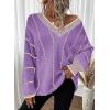 imageDokotoo Womens Oversized Striped Tunic Sweaters Casual V Neck Long Sleeve Color Block Knit Pullover Jumper TopsPurple 1