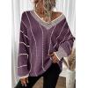 imageDokotoo Womens Oversized Striped Tunic Sweaters Casual V Neck Long Sleeve Color Block Knit Pullover Jumper TopsPurple 2