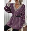 imageDokotoo Womens Oversized Striped Tunic Sweaters Casual V Neck Long Sleeve Color Block Knit Pullover Jumper TopsPurple 2