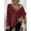 imageDokotoo Womens Oversized Striped Tunic Sweaters Casual V Neck Long Sleeve Color Block Knit Pullover Jumper TopsRed