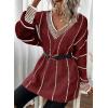 imageDokotoo Womens Oversized Striped Tunic Sweaters Casual V Neck Long Sleeve Color Block Knit Pullover Jumper TopsRed