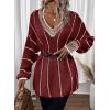 imageDokotoo Womens Oversized Striped Tunic Sweaters Casual V Neck Long Sleeve Color Block Knit Pullover Jumper TopsRed