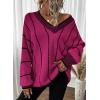 imageDokotoo Womens Oversized Striped Tunic Sweaters Casual V Neck Long Sleeve Color Block Knit Pullover Jumper TopsRose Pink