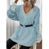 imageDokotoo Womens Oversized Striped Tunic Sweaters Casual V Neck Long Sleeve Color Block Knit Pullover Jumper TopsSky Blue