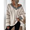 imageDokotoo Womens Oversized Striped Tunic Sweaters Casual V Neck Long Sleeve Color Block Knit Pullover Jumper TopsWhite