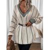 imageDokotoo Womens Oversized Striped Tunic Sweaters Casual V Neck Long Sleeve Color Block Knit Pullover Jumper TopsWhite