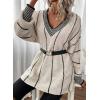 imageDokotoo Womens Oversized Striped Tunic Sweaters Casual V Neck Long Sleeve Color Block Knit Pullover Jumper TopsWhite