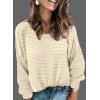 imageDokotoo Womens Ribbed Knit Textured Drop Shoulder Long Sleeve Crew Neck Pullover SweatersApricot