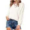 imageDokotoo Womens Ribbed Knit Textured Drop Shoulder Long Sleeve Crew Neck Pullover SweatersBright White