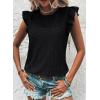 imageDokotoo Womens Summer Knit Tops 2025 Hollow Out Crewneck Cute Ruffle Short Sleeve Womens T Shirts BlousesBlack