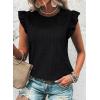 imageDokotoo Womens Summer Knit Tops 2025 Hollow Out Crewneck Cute Ruffle Short Sleeve Womens T Shirts BlousesBlack