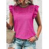 imageDokotoo Womens Summer Knit Tops 2025 Hollow Out Crewneck Cute Ruffle Short Sleeve Womens T Shirts BlousesBright Pink