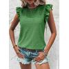 imageDokotoo Womens Summer Knit Tops 2025 Hollow Out Crewneck Cute Ruffle Short Sleeve Womens T Shirts BlousesGreen