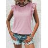 imageDokotoo Womens Summer Knit Tops 2025 Hollow Out Crewneck Cute Ruffle Short Sleeve Womens T Shirts BlousesLight Pink