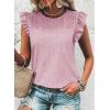 imageDokotoo Womens Summer Knit Tops 2025 Hollow Out Crewneck Cute Ruffle Short Sleeve Womens T Shirts BlousesLight Pink