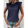 imageDokotoo Womens Summer Knit Tops 2025 Hollow Out Crewneck Cute Ruffle Short Sleeve Womens T Shirts BlousesNavy Blue
