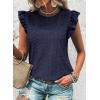 imageDokotoo Womens Summer Knit Tops 2025 Hollow Out Crewneck Cute Ruffle Short Sleeve Womens T Shirts BlousesNavy Blue