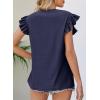 imageDokotoo Womens Summer Knit Tops 2025 Hollow Out Crewneck Cute Ruffle Short Sleeve Womens T Shirts BlousesNavy Blue