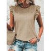 imageDokotoo Womens Summer Knit Tops 2025 Hollow Out Crewneck Cute Ruffle Short Sleeve Womens T Shirts BlousesTan