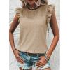 imageDokotoo Womens Summer Knit Tops 2025 Hollow Out Crewneck Cute Ruffle Short Sleeve Womens T Shirts BlousesTan