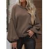 imageDokotoo Womens Sweater 2025 Fall Winter Long Sleeve Casual Tops Ribbed Hem Knitwear Lantern Pullover SweaterA Dark Brown
