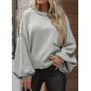 imageDokotoo Womens Sweater 2025 Fall Winter Long Sleeve Casual Tops Ribbed Hem Knitwear Lantern Pullover SweaterA Gray