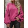 imageDokotoo Womens Sweater 2025 Fall Winter Long Sleeve Casual Tops Ribbed Hem Knitwear Lantern Pullover SweaterA Rose Red