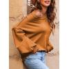 imageDokotoo Womens Sweater 2025 Fall Winter Long Sleeve Casual Tops Ribbed Hem Knitwear Lantern Pullover SweaterA Russet Orange